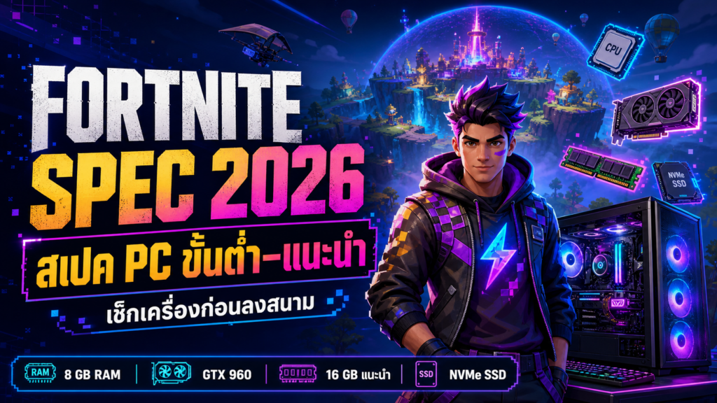 Fortnite Spec 2026: สเปค PC ขั้นต่ำ–แนะนำ เล่นลื่นไหม