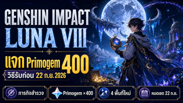 Genshin Impact Luna VIII แจก Primogem 400 วิธีรับก่อน 22 ก.ย. 2026