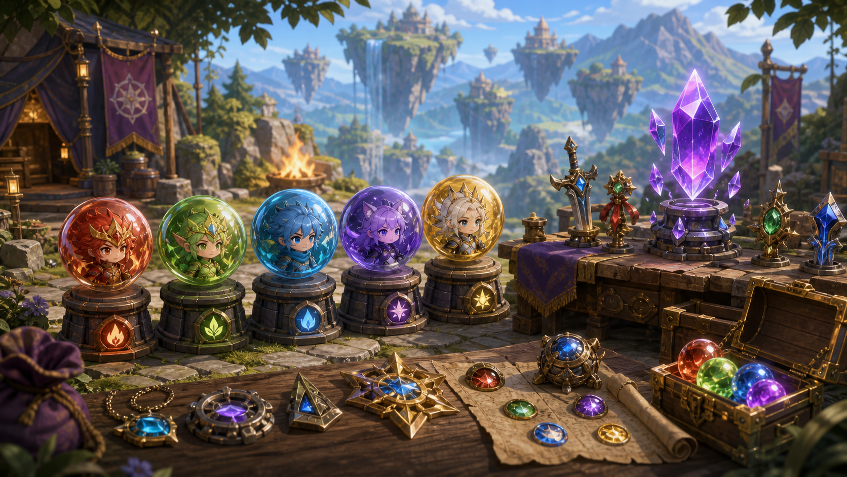 Marblebound ภาพประกอบระบบทีมฮีโร่และ Artifacts